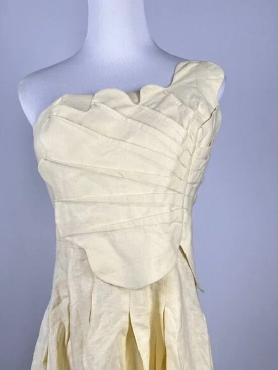 NWOT Farm Rio Lea One Shoulder Off-White Linen Blend Mini Dress Size L 3D Petal - Picture 6 of 15